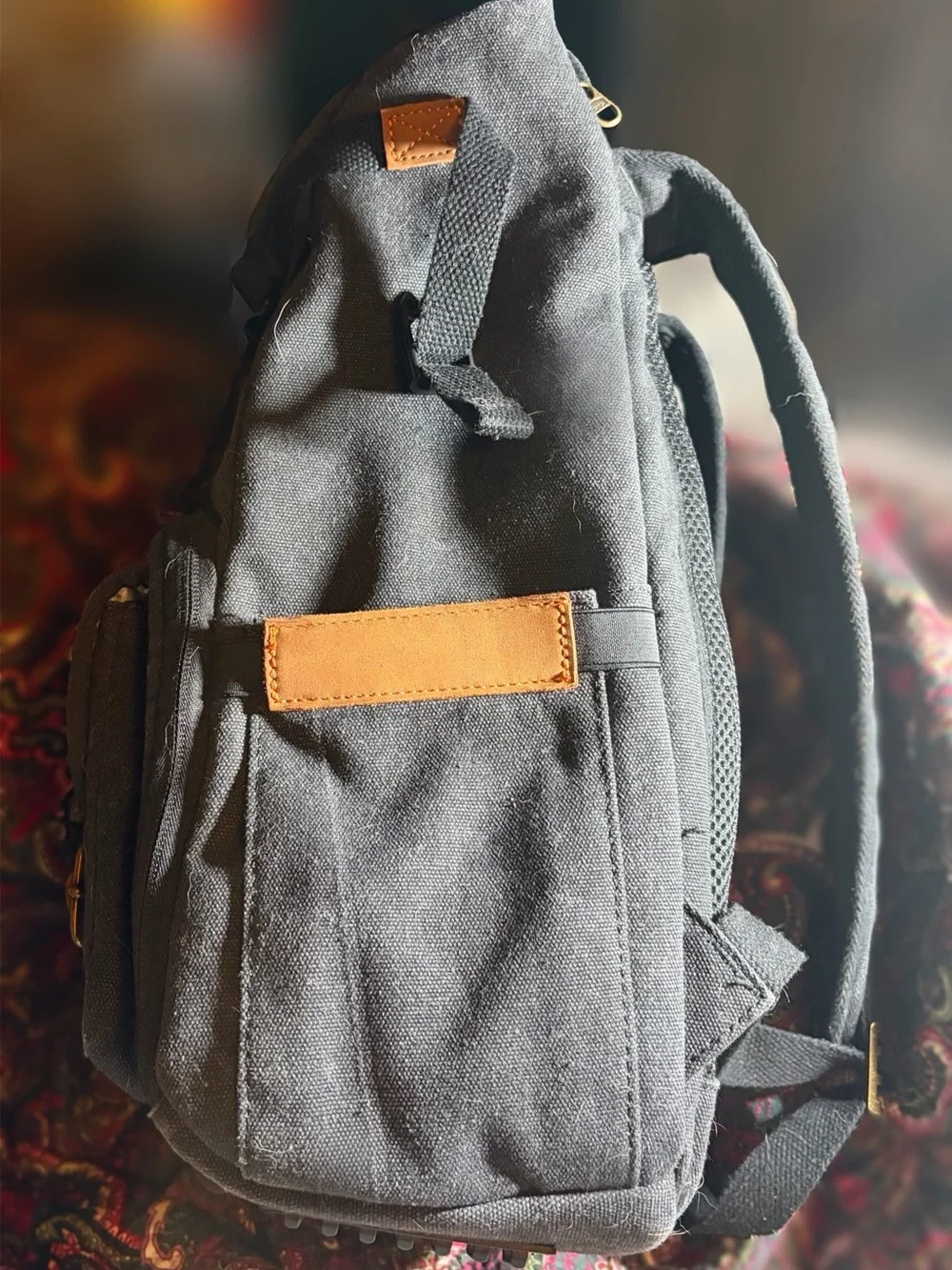 Endurax Leather Strap Camera Backpack Bag Waterproof Waxed Canvas - Dark Gray